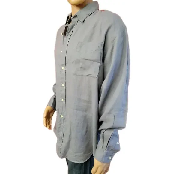 DOUBLE RRL Ralph Lauren gray Linen Long Sleeve Button Up Size L Men's Shirt #C - Picture 5 of 8